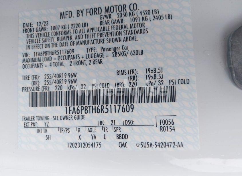 Photo 9 of 2024 Ford Mustang ECOBOOST PREMIUM (VIN 1FA6P8TH6R5117609)