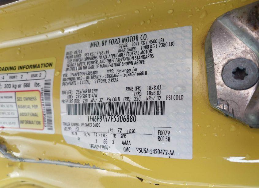 Photo 9 of 2015 Ford Mustang ECOBOOST (VIN 1FA6P8TH7F5306880)