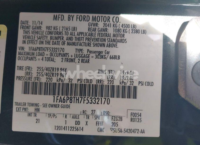 Photo 9 of 2015 Ford Mustang ECOBOOST (VIN 1FA6P8TH7F5332170)