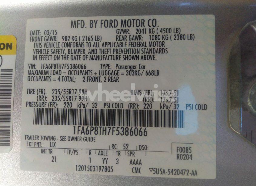 Photo 9 of 2015 Ford Mustang ECOBOOST (VIN 1FA6P8TH7F5386066)