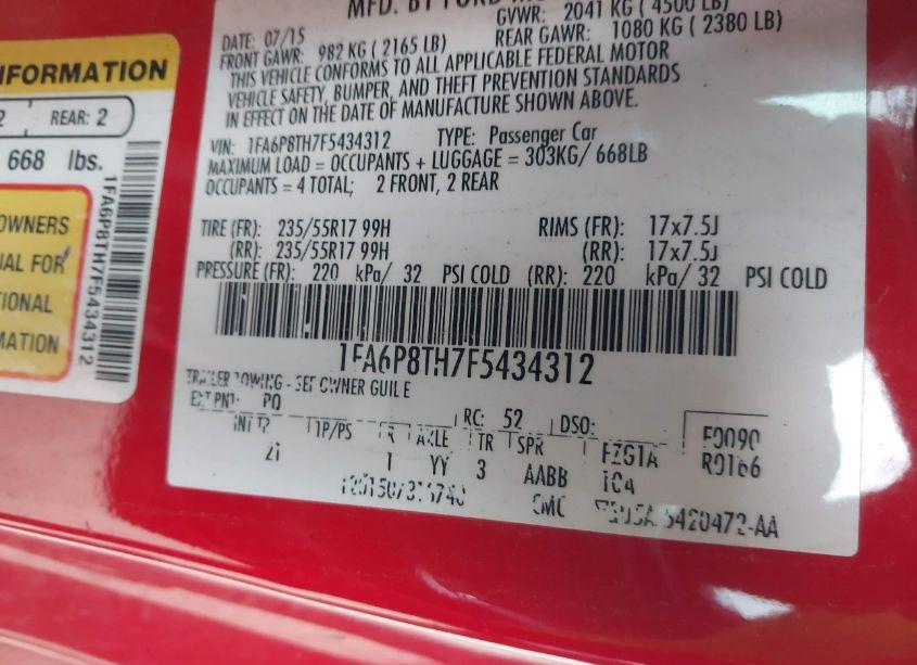 Photo 9 of 2015 Ford Mustang ECOBOOST (VIN 1FA6P8TH7F5434312)