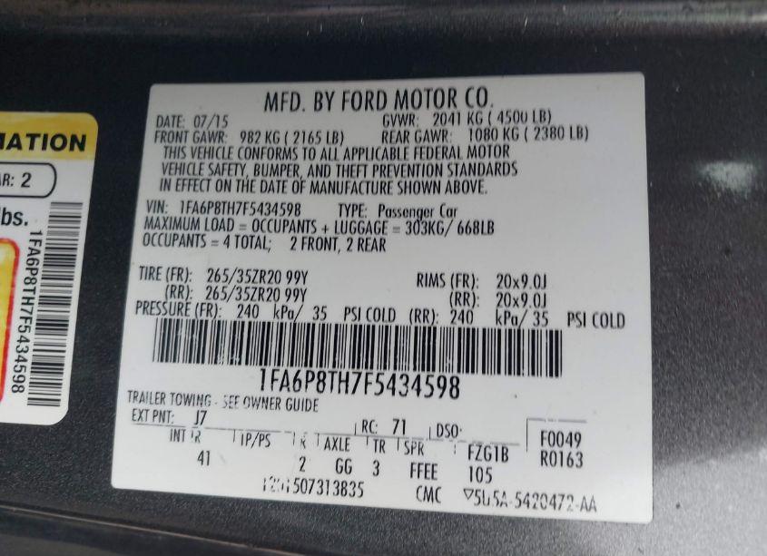 Photo 9 of 2015 Ford Mustang ECOBOOST (VIN 1FA6P8TH7F5434598)