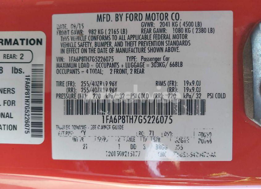 Photo 9 of 2016 Ford Mustang ECOBOOST (VIN 1FA6P8TH7G5226075)