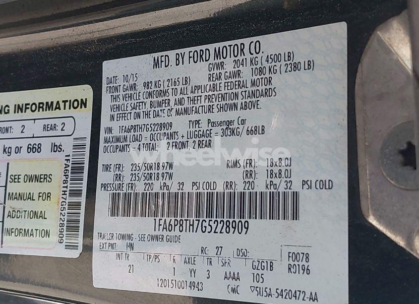 Photo 9 of 2016 Ford Mustang ECOBOOST (VIN 1FA6P8TH7G5228909)