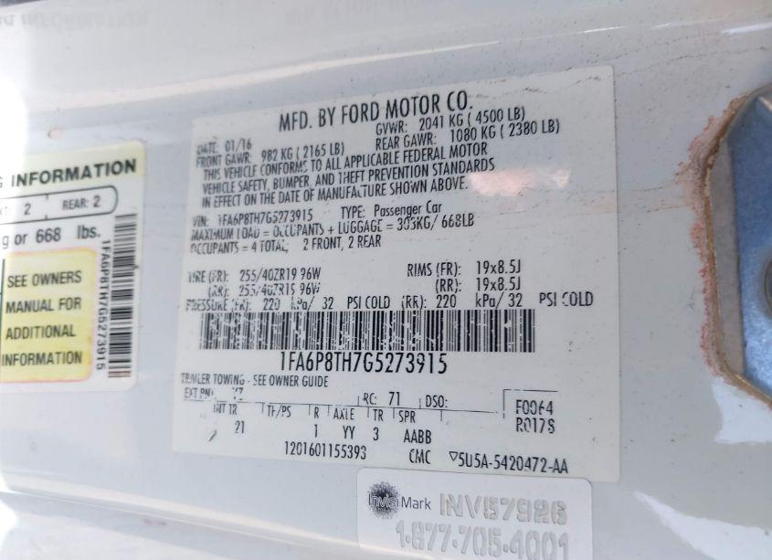 Photo 9 of 2016 Ford Mustang ECOBOOST (VIN 1FA6P8TH7G5273915)