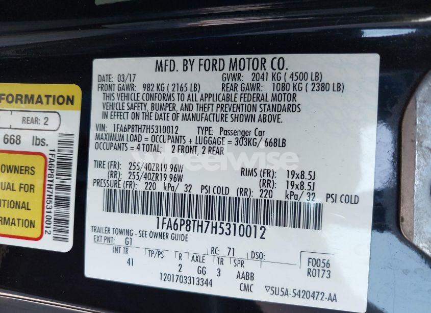 Photo 9 of 2017 Ford Mustang ECOBOOST (VIN 1FA6P8TH7H5310012)