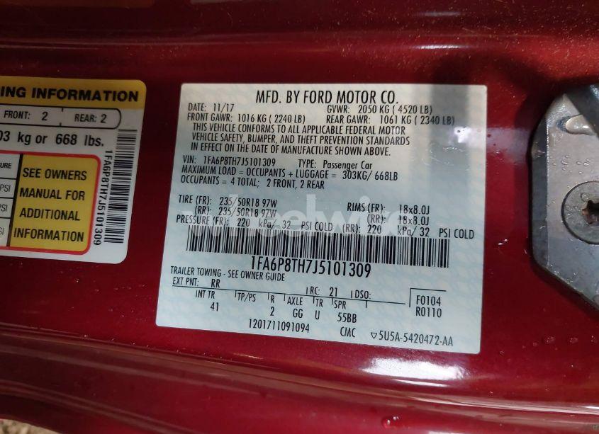 Photo 9 of 2018 Ford Mustang ECOBOOST (VIN 1FA6P8TH7J5101309)