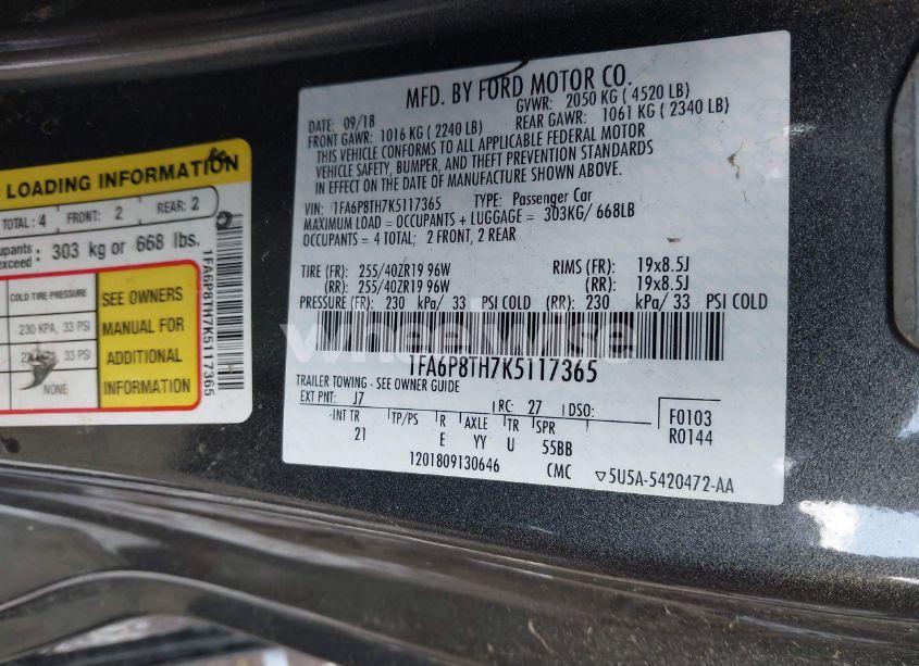 Photo 9 of 2019 Ford Mustang ECOBOOST (VIN 1FA6P8TH7K5117365)