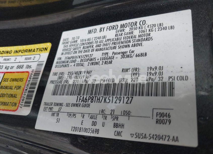 Photo 9 of 2019 Ford Mustang ECOBOOST PREMIUM (VIN 1FA6P8TH7K5129127)