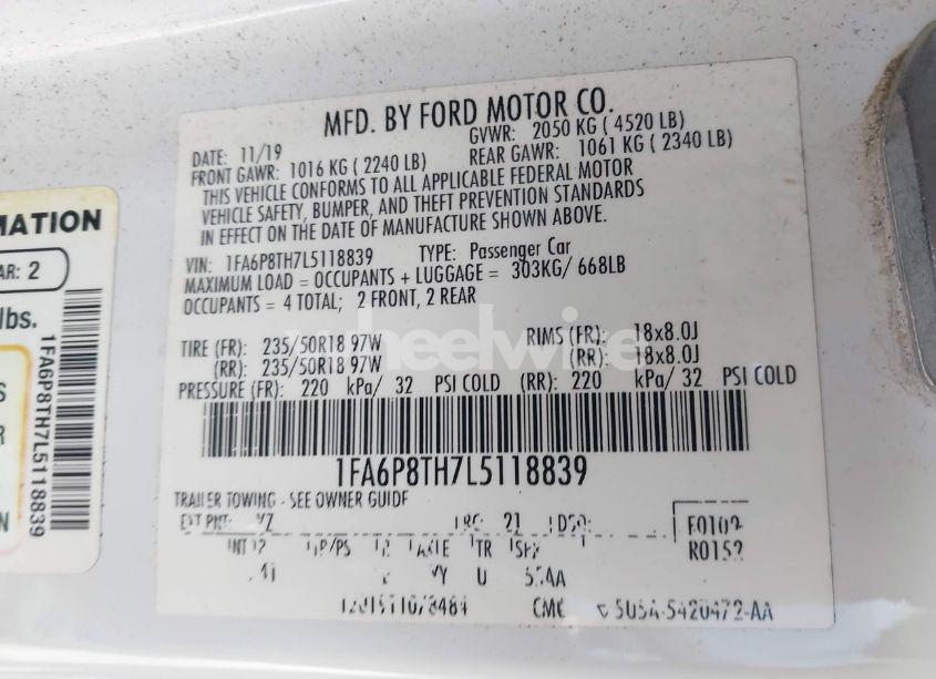 Photo 9 of 2020 Ford Mustang ECOBOOST PREMIUM FASTBACK (VIN 1FA6P8TH7L5118839)