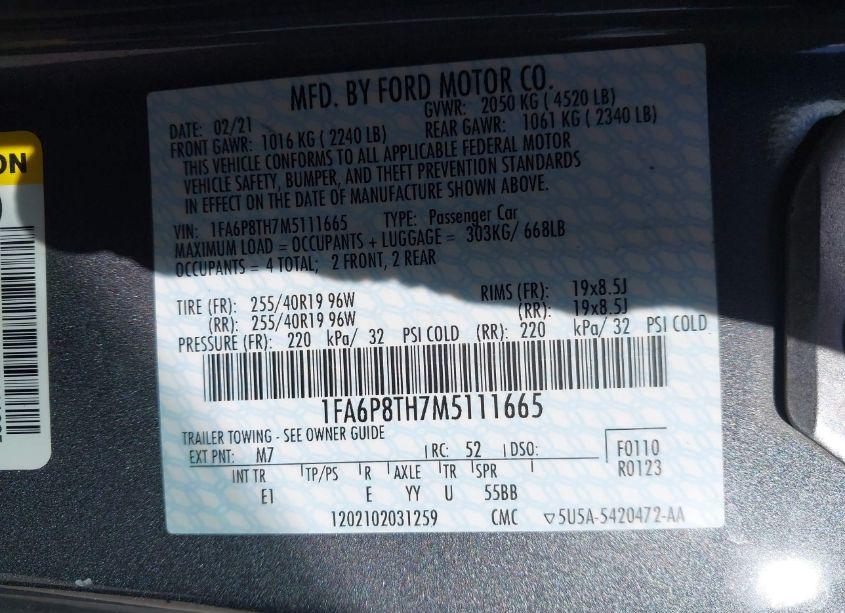 Photo 9 of 2021 Ford Mustang ECOBOOST PREMIUM (VIN 1FA6P8TH7M5111665)