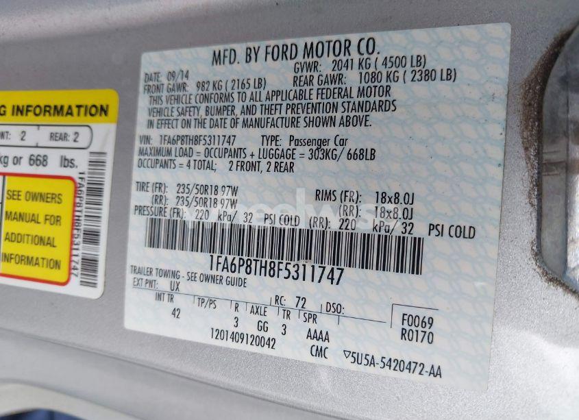 Photo 9 of 2015 Ford Mustang ECOBOOST (VIN 1FA6P8TH8F5311747)