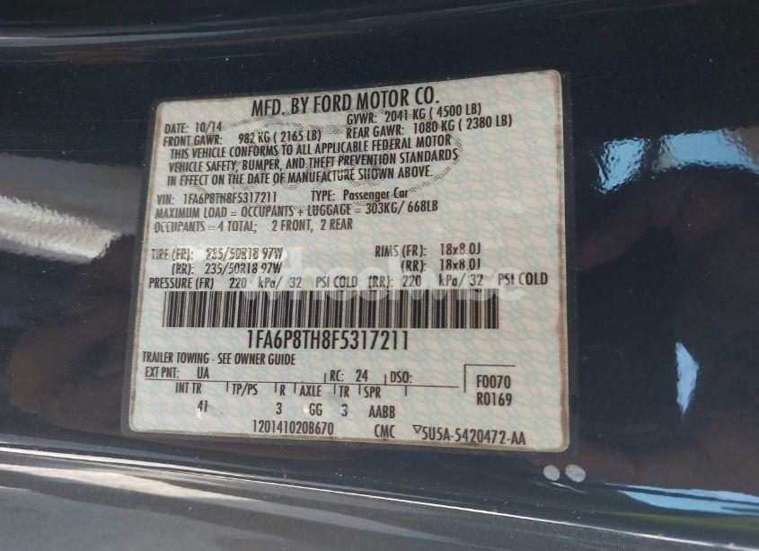 Photo 9 of 2015 Ford Mustang ECOBOOST (VIN 1FA6P8TH8F5317211)