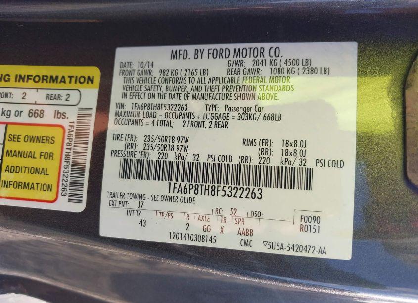 Photo 9 of 2015 Ford Mustang ECOBOOST (VIN 1FA6P8TH8F5322263)