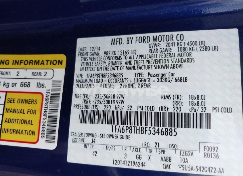 Photo 9 of 2015 Ford Mustang ECOBOOST (VIN 1FA6P8TH8F5346885)