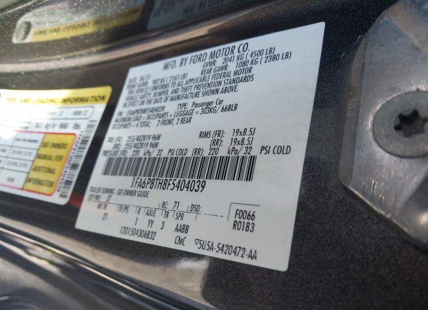 Photo 9 of 2015 Ford Mustang ECOBOOST (VIN 1FA6P8TH8F5404039)