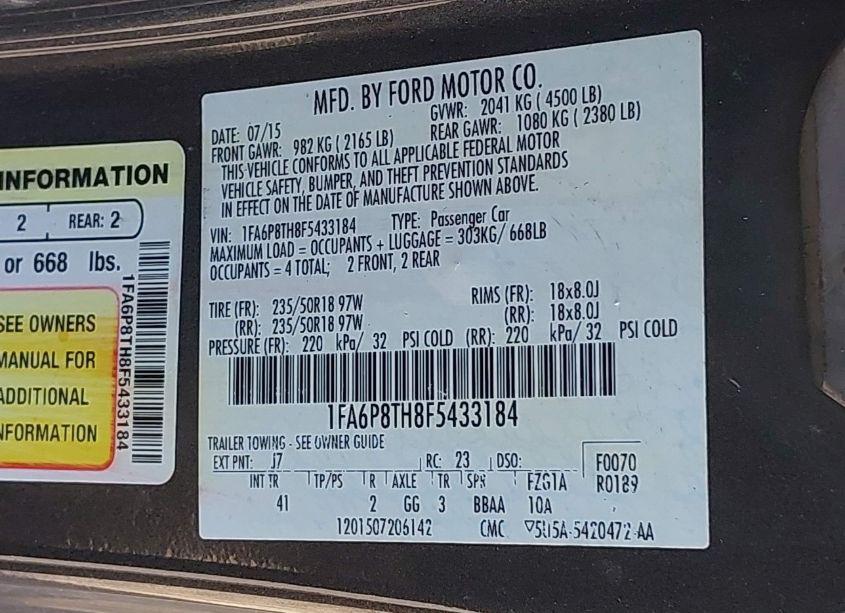 Photo 9 of 2015 Ford Mustang ECOBOOST (VIN 1FA6P8TH8F5433184)