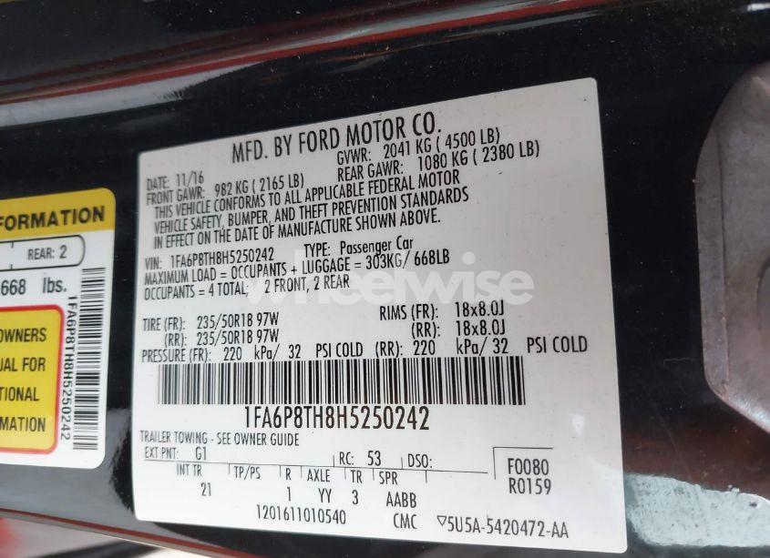 Photo 9 of 2017 Ford Mustang ECOBOOST (VIN 1FA6P8TH8H5250242)