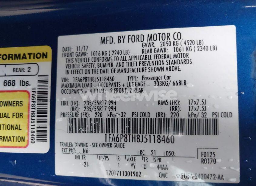 Photo 9 of 2018 Ford Mustang ECOBOOST (VIN 1FA6P8TH8J5118460)