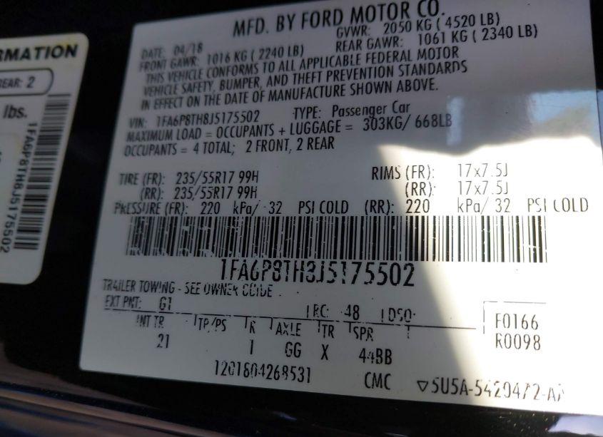 Photo 9 of 2018 Ford Mustang ECOBOOST (VIN 1FA6P8TH8J5175502)