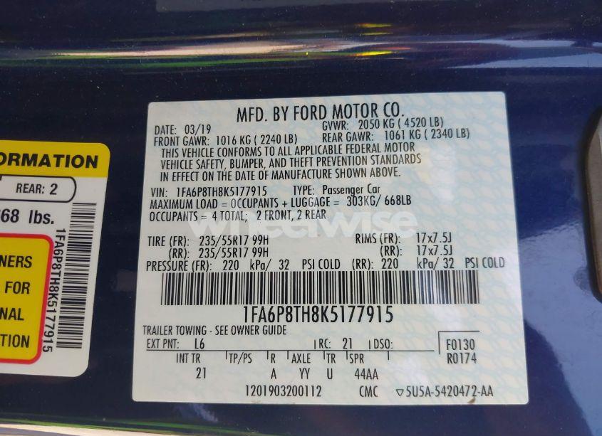 Photo 8 of 2019 Ford Mustang ECOBOOST (VIN 1FA6P8TH8K5177915)