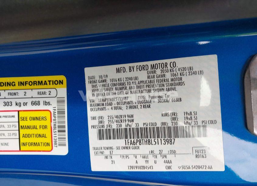 Photo 9 of 2020 Ford Mustang ECOBOOST FASTBACK (VIN 1FA6P8TH8L5113987)