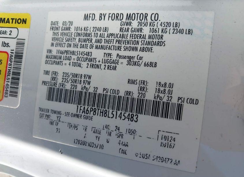 Photo 9 of 2020 Ford Mustang ECOBOOST (VIN 1FA6P8TH8L5145483)