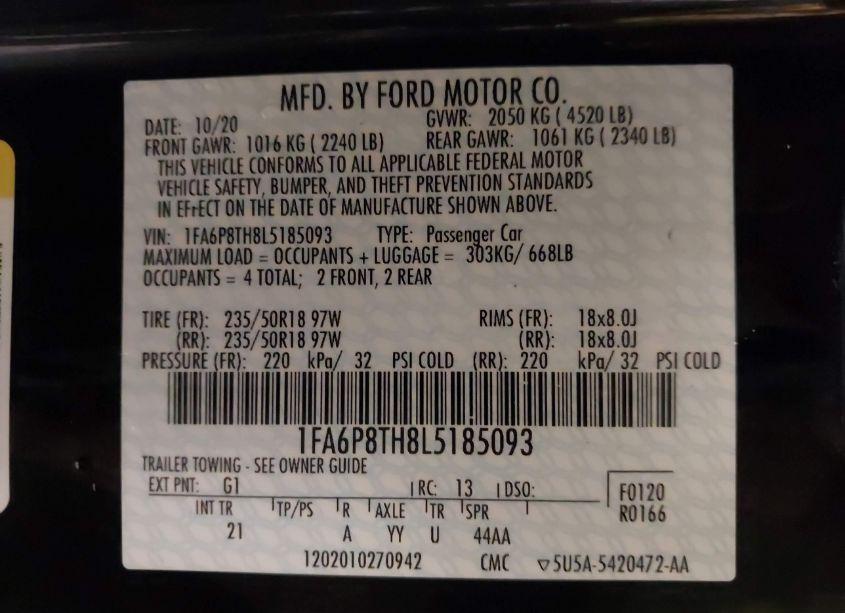 Photo 9 of 2020 Ford Mustang ECOBOOST (VIN 1FA6P8TH8L5185093)