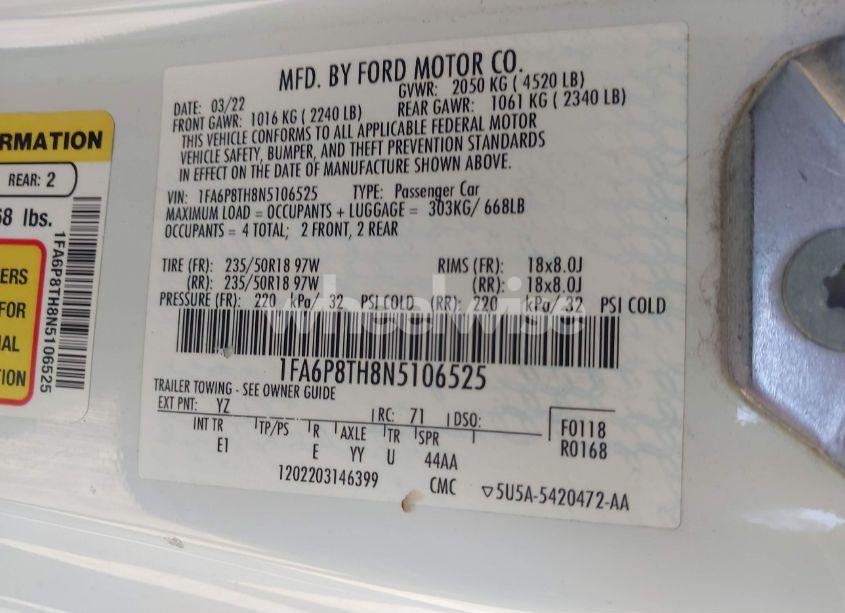 Photo 9 of 2022 Ford Mustang ECOBOOST PREMIUM (VIN 1FA6P8TH8N5106525)