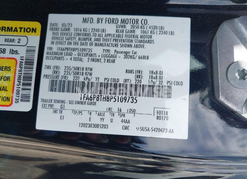 Photo 9 of 2023 Ford Mustang ECOBOOST PREMIUM FASTBACK (VIN 1FA6P8TH8P5109735)