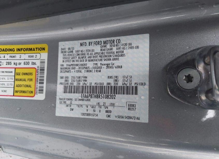 Photo 9 of 2024 Ford Mustang ECOBOOST (VIN 1FA6P8TH8R5108202)