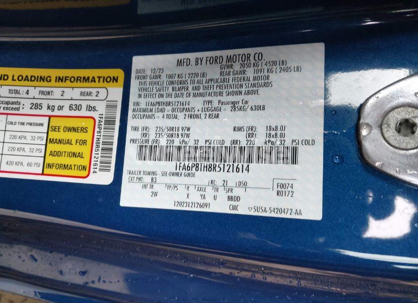 Photo 9 of 2024 Ford Mustang ECOBOOST FASTBACK (VIN 1FA6P8TH8R5121614)