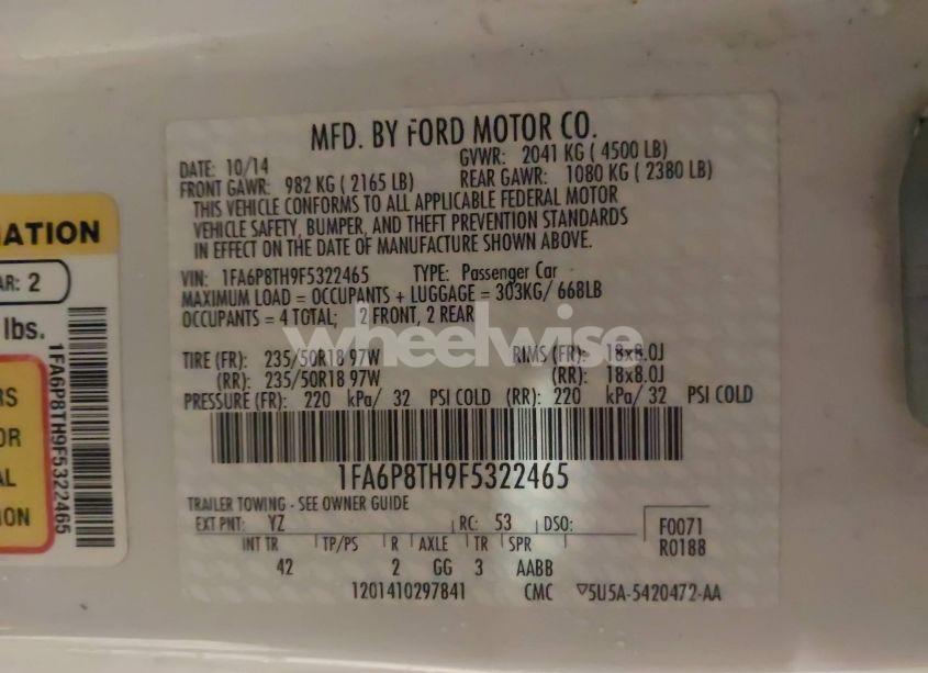 Photo 9 of 2015 Ford Mustang ECOBOOST (VIN 1FA6P8TH9F5322465)