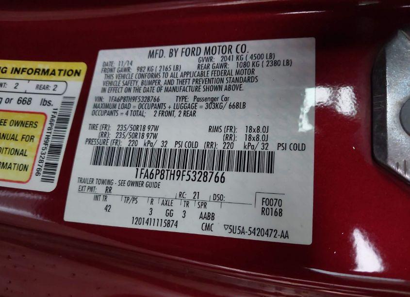 Photo 9 of 2015 Ford Mustang ECOBOOST (VIN 1FA6P8TH9F5328766)