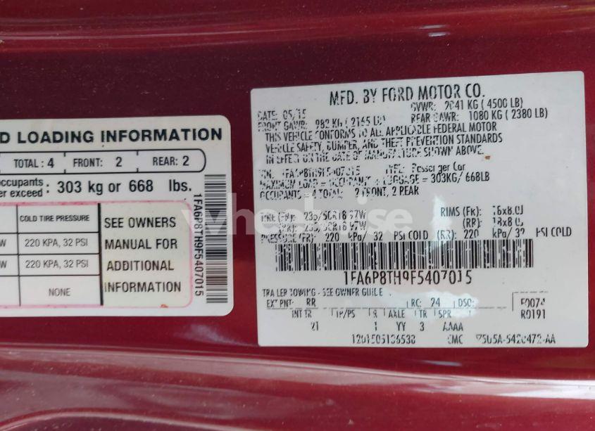 Photo 9 of 2015 Ford Mustang ECOBOOST (VIN 1FA6P8TH9F5407015)