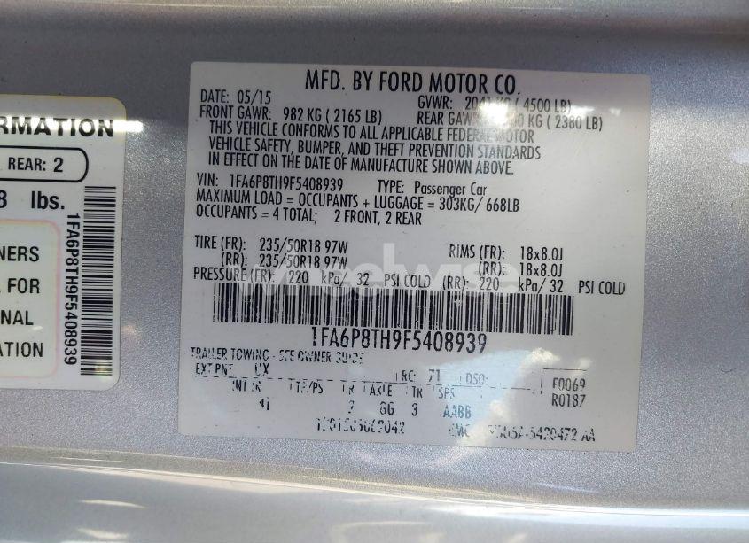 Photo 9 of 2015 Ford Mustang ECOBOOST (VIN 1FA6P8TH9F5408939)