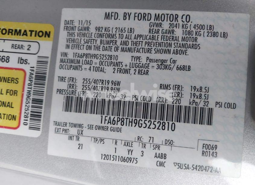 Photo 9 of 2016 Ford Mustang ECOBOOST (VIN 1FA6P8TH9G5252810)