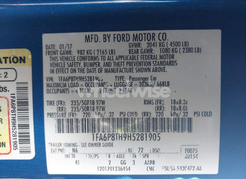 Photo 9 of 2017 Ford Mustang ECOBOOST (VIN 1FA6P8TH9H5281905)