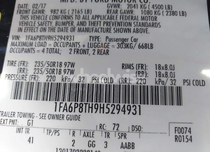 Photo 9 of 2017 Ford Mustang ECOBOOST (VIN 1FA6P8TH9H5294931)