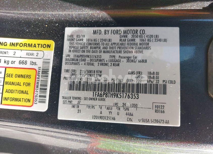 Photo 9 of 2019 Ford Mustang ECOBOOST (VIN 1FA6P8TH9K5176353)