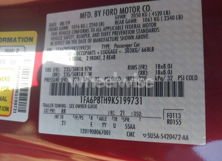 Photo 9 of 2019 Ford Mustang ECOBOOST (VIN 1FA6P8TH9K5199731)