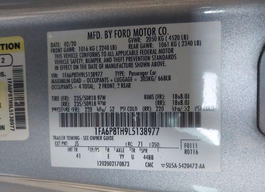 Photo 9 of 2020 Ford Mustang ECOBOOST PREMIUM (VIN 1FA6P8TH9L5138977)