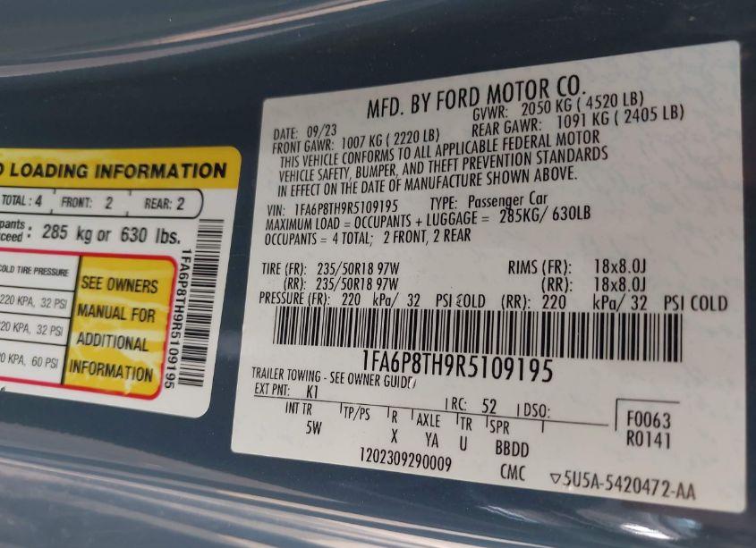 Photo 9 of 2024 Ford Mustang ECOBOOST PREMIUM (VIN 1FA6P8TH9R5109195)
