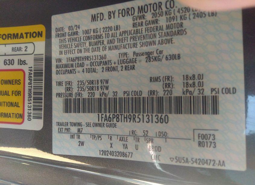 Photo 9 of 2024 Ford Mustang ECOBOOST (VIN 1FA6P8TH9R5131360)