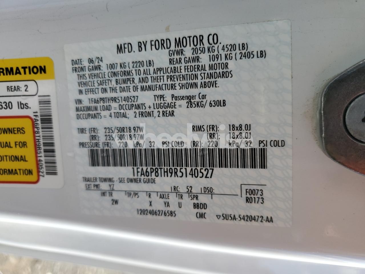 Photo 12 of 2024 FORD MUSTANG (VIN 1FA6P8TH9R5140527)