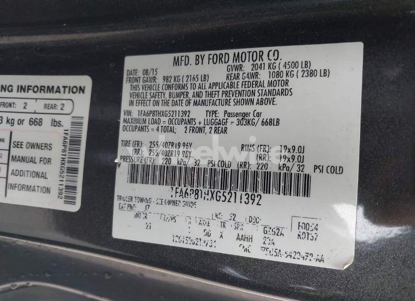 Photo 9 of 2016 Ford Mustang ECOBOOST (VIN 1FA6P8THXG5211392)