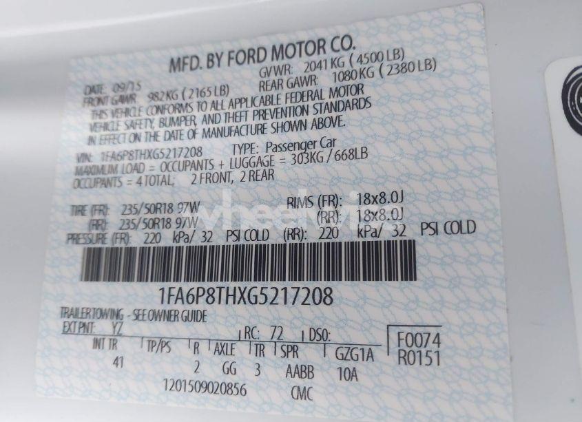 Photo 9 of 2016 Ford Mustang ECOBOOST (VIN 1FA6P8THXG5217208)