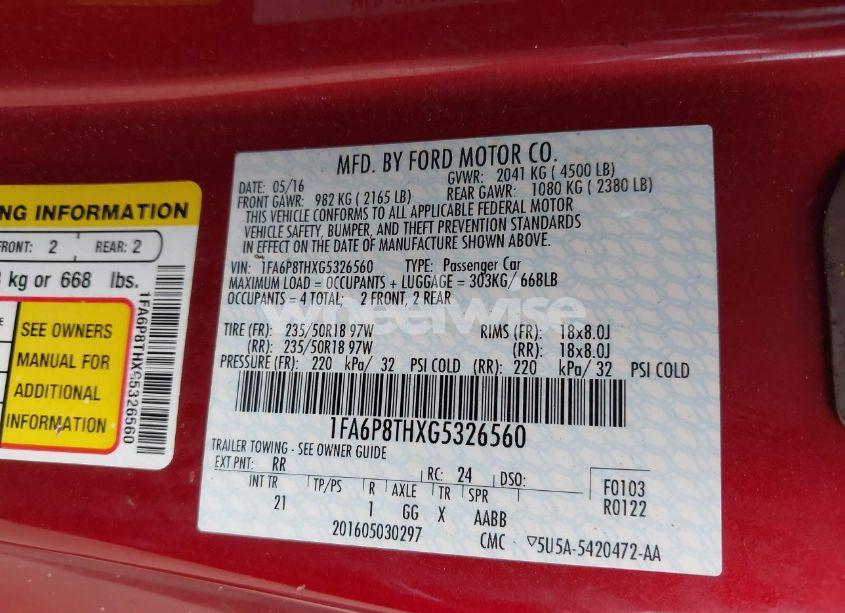 Photo 9 of 2016 Ford Mustang ECOBOOST (VIN 1FA6P8THXG5326560)