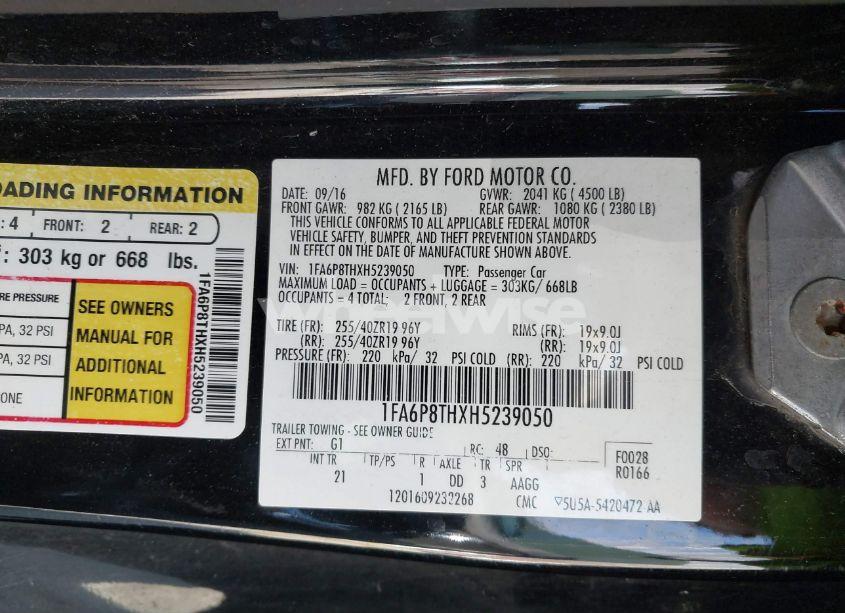 Photo 9 of 2017 Ford Mustang ECOBOOST (VIN 1FA6P8THXH5239050)