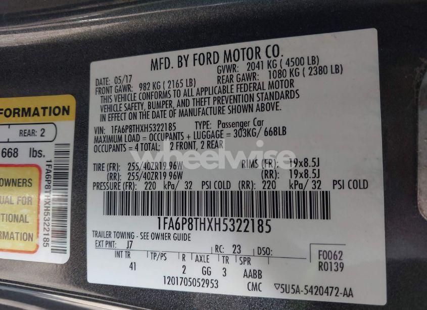 Photo 9 of 2017 Ford Mustang ECOBOOST (VIN 1FA6P8THXH5322185)